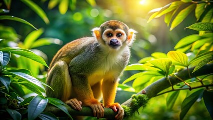 Obraz premium Squirrel Monkey in Tree: Captivating Wildlife Documentary Photography
