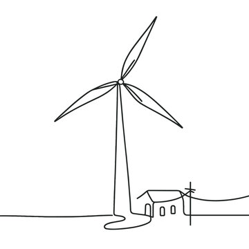 recommend clip art: Minimalist line art of wind turbine and house in renewable energy concept