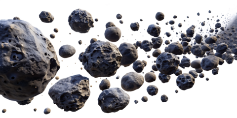 dark meteor asteroid belt isolated on white background.AI GENERATED