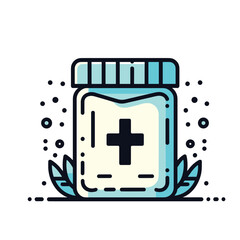 Obraz premium Cartoon medicine bottle with cross icon and leaves