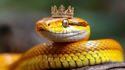 Obraz premium Very venomous yellow snake with crown on its head