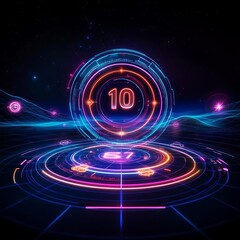 Fototapeta premium Advanced holographic time display, glowing symbols, cosmic landscape