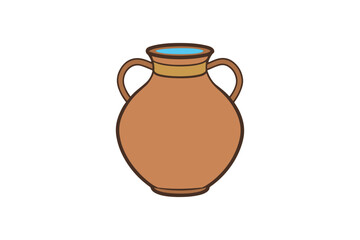 A clay pot filled with water clipart. Cartoon drawing of antique ceramic jar - isolated vector illustration for creative projects and design ideas