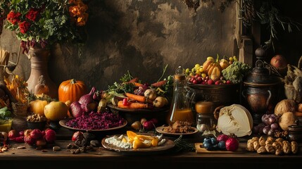 Heritage food background celebrating traditional recipes and cooking methods, with props and settings that evoke cultural and historical richness