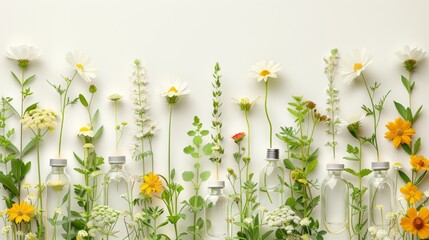 Frame Border Background of Health and Medical Theme with Natural Elements and Medical Bottles