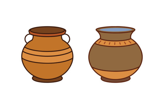 Clay water pot - Traditional matka and ghada vector illustration perfect for cultural art and decoration