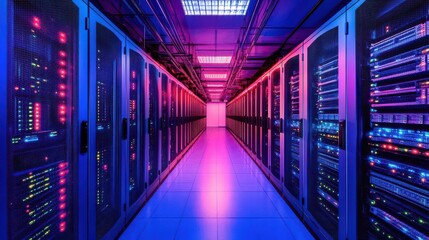 Fototapeta premium High-Tech Data Center with Colorful Lighting Effects