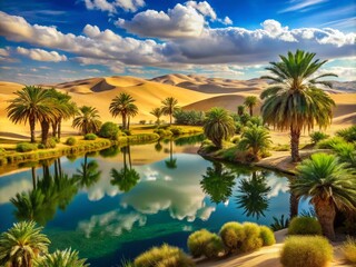 Obraz premium Stunning Desert Oasis: Tranquil Escape in the Heart of Arid Landscapes