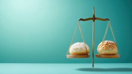 Two pastries balanced on a scale against a teal background symbolize choice and equality, AI