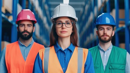 Team of diverse workers in safety gear representing the modern workforce in an industrial setting