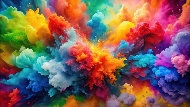 Aerial colorful abstract watercolor background with collision of many different colors