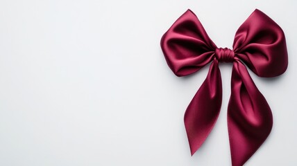 Naklejka premium Burgundy silk ribbon tied into a sleek, elegant bow on a clean white background.