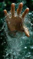 Fototapeta premium Hand Reaching Through Water with Splashes