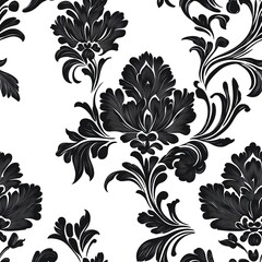 Elegant damask in monochrome with intricate floral embellishments