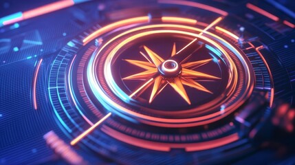 Quantum compass, glowing lines, metallic sheen, futuristic design