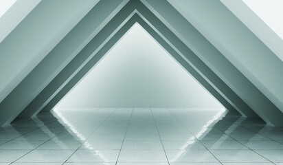 Empty corridor, square archway, neon light, perspective, architecture, laser light archway, interior design, moving forward, illuminated corridor, 3d illustration