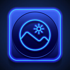 Picture simple icon vector. Flat design. Blue neon style on button. With shadow