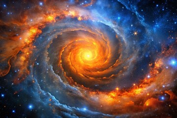 Stunning Orange and Blue Deep Space Galaxy Nebula with Stars and Cosmic Dust