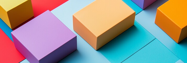 Arranged geometric colorful blocks on a vibrant background create an artistic, visually engaging and playful composition of color.