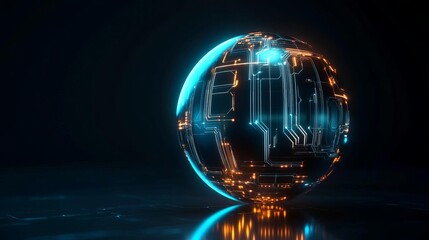 Temporal energy sphere, glowing circuit lines, metallic sheen