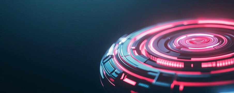 Temporal navigation tool, floating holograms, neon details, dark room