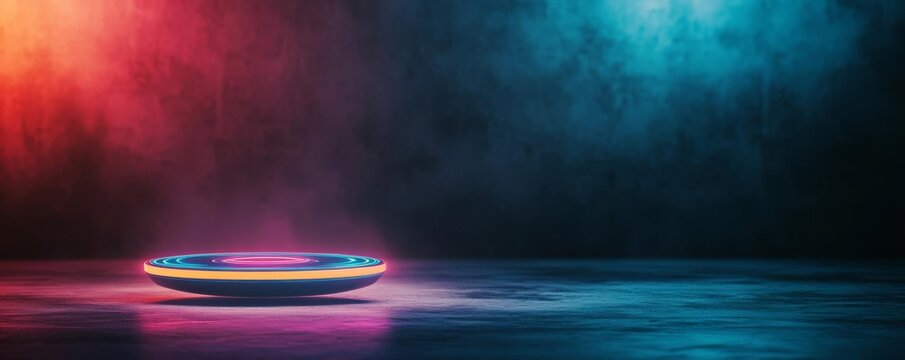 Temporal navigation tool, floating holograms, neon details, dark room
