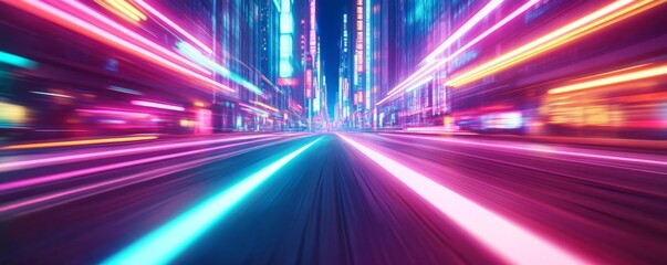 Fototapeta premium Temporal rift, fragmented cityscape, cosmic colors, bright neon