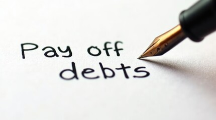 Fototapeta premium Fountain pen highlighting pay off debts on paper