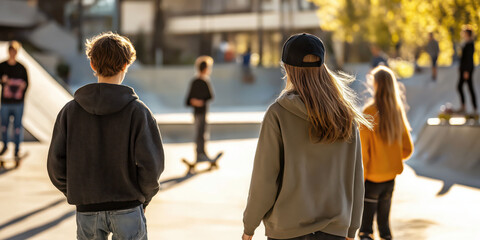 Teenagers enjoying an afternoon at the skate park