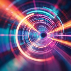 Fototapeta premium Time portal activation, swirling colors, high-tech lab setting