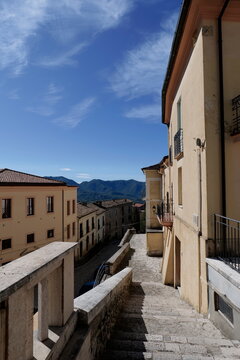 A street between the old houses of Settefrati in Lazio, Italy.