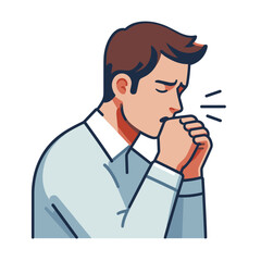 Illustration of man coughing into hand with concerned expression