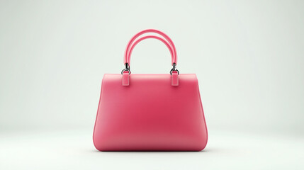 Pink Leather Handbag with Silver Hardware Isolated on White Background