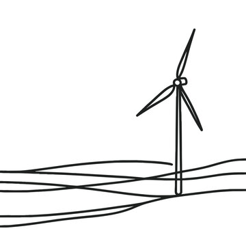 recommend clip art: Minimalistic wind turbine drawing on abstract landscape background