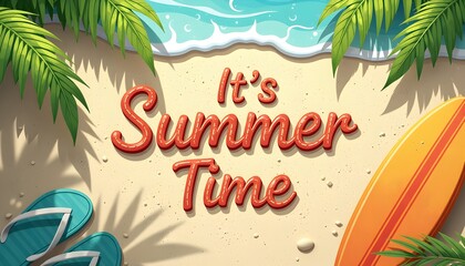 Obraz premium Summertime Bliss Tropical Beach With Swaying Palm Trees and Inviting Ocean Waves