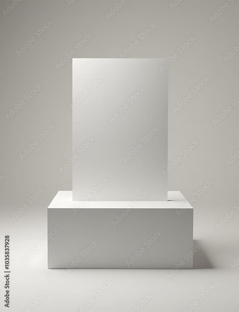 Poster A rectangular podium supports a product display stand on a raised platform.