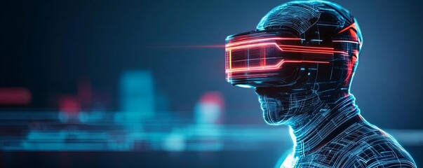 Fototapeta premium Time-travel suit, glowing lines, futuristic cityscape, cyberpunk style