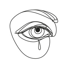 Obraz premium Abstract line art expressive eye with teardrop illustration