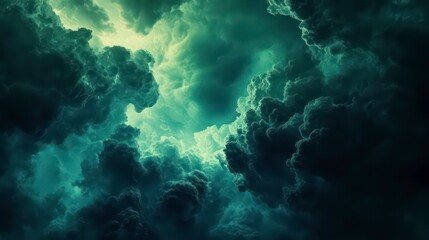 Fototapeta premium A dramatic, dark, and stormy sky with an ethereal glow from behind the clouds.