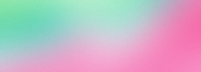 Abstract noisy gradient background in green and pink colors. Color palette, colorful pattern with a soft noise effect. Holographic blurred grainy gradient banner texture