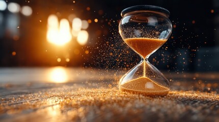 Modern hourglass in running time in studio lights.