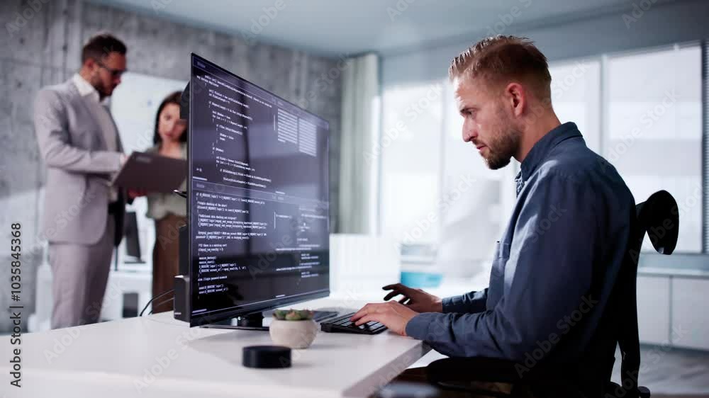 Fototapete Software Engineer Developer Using Desktop Computer