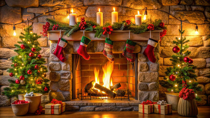 Christmas Stockings Hanging on Fireplace
