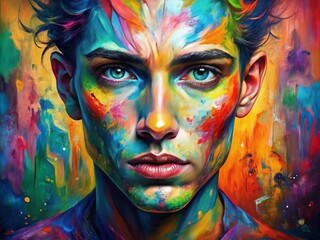 Obraz premium Surreal Postmodern Face Painting on Canvas with Copy Space for Creative Projects
