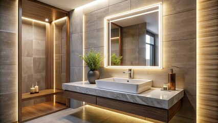 Luxurious bathroom with modern sink and LED mirror