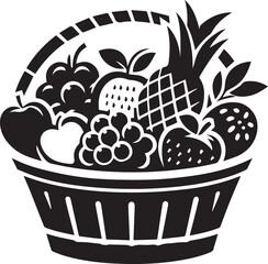 silhouette vector illustration of a basket of fruits