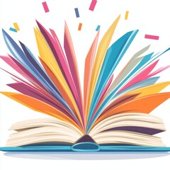 An open book with vibrant, colorful pages fanning out, symbolizing creativity.