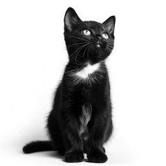 black and white cat on white