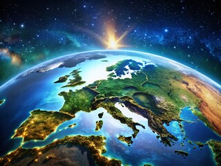 Fototapeta premium Tilt-Shift Photography of Rotating Planet Earth Highlighting Europe’s Major Cities in Realistic 3D Animation