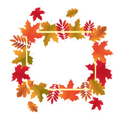Autumn composition with frame of colorful fall leaves on a transparent background. Autumn card template design banner
